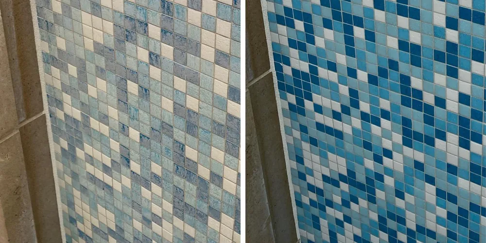 After: vivid, crisp blue and white mosaic tile