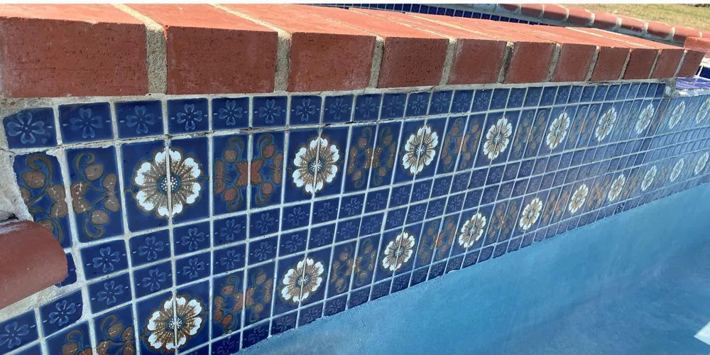 After: restored Talavera-pattern waterline tile, clean and vivid