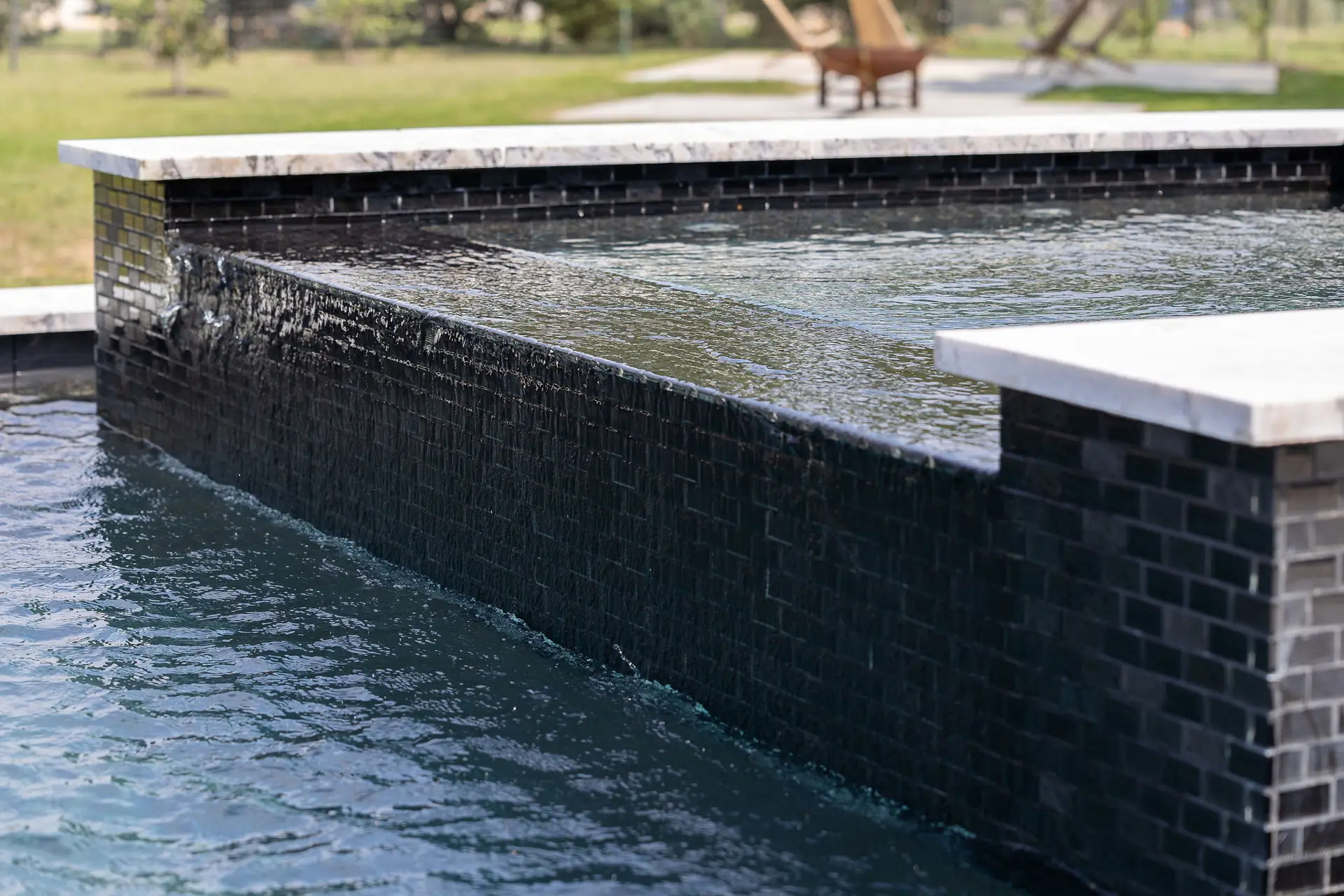 Sunlit renovated pool background