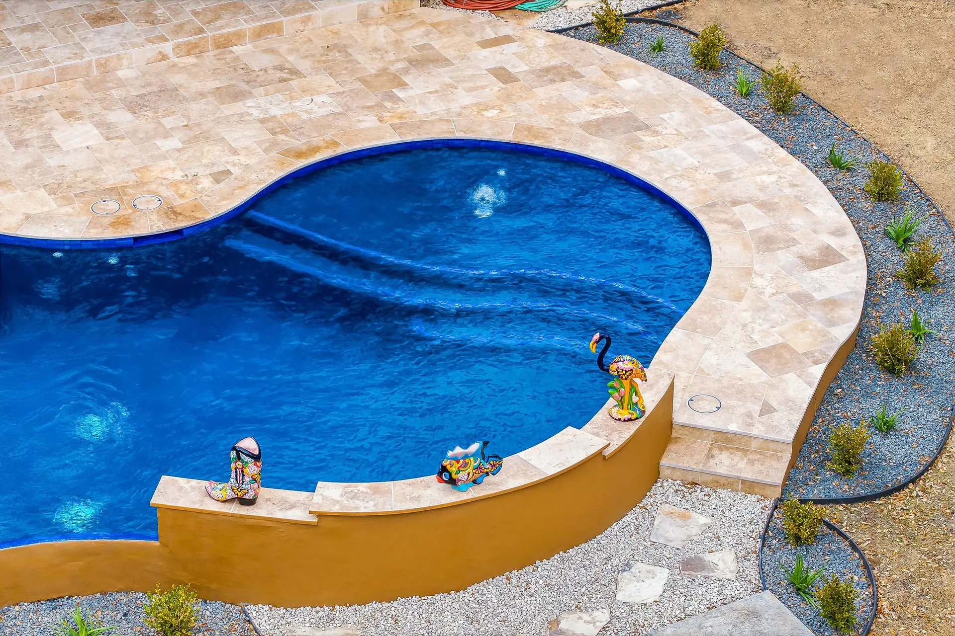Sunlit renovated pool background