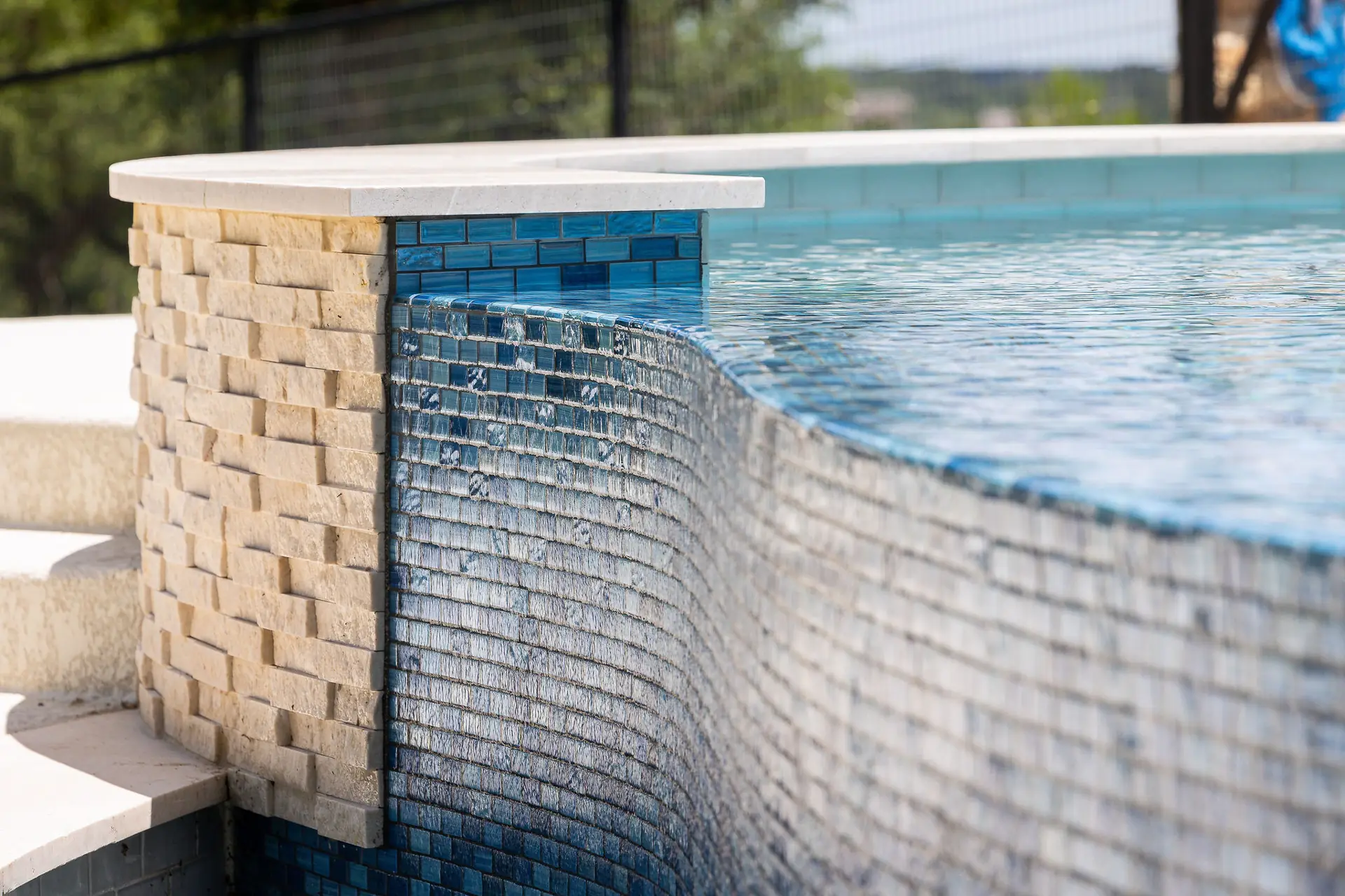 Sunlit renovated pool background