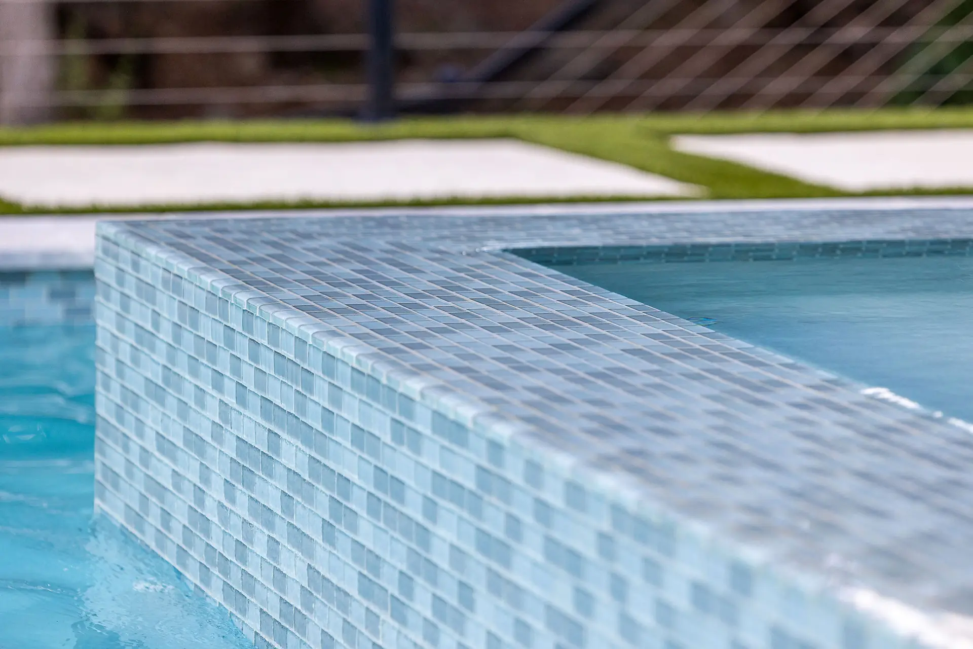 Sunlit renovated pool background