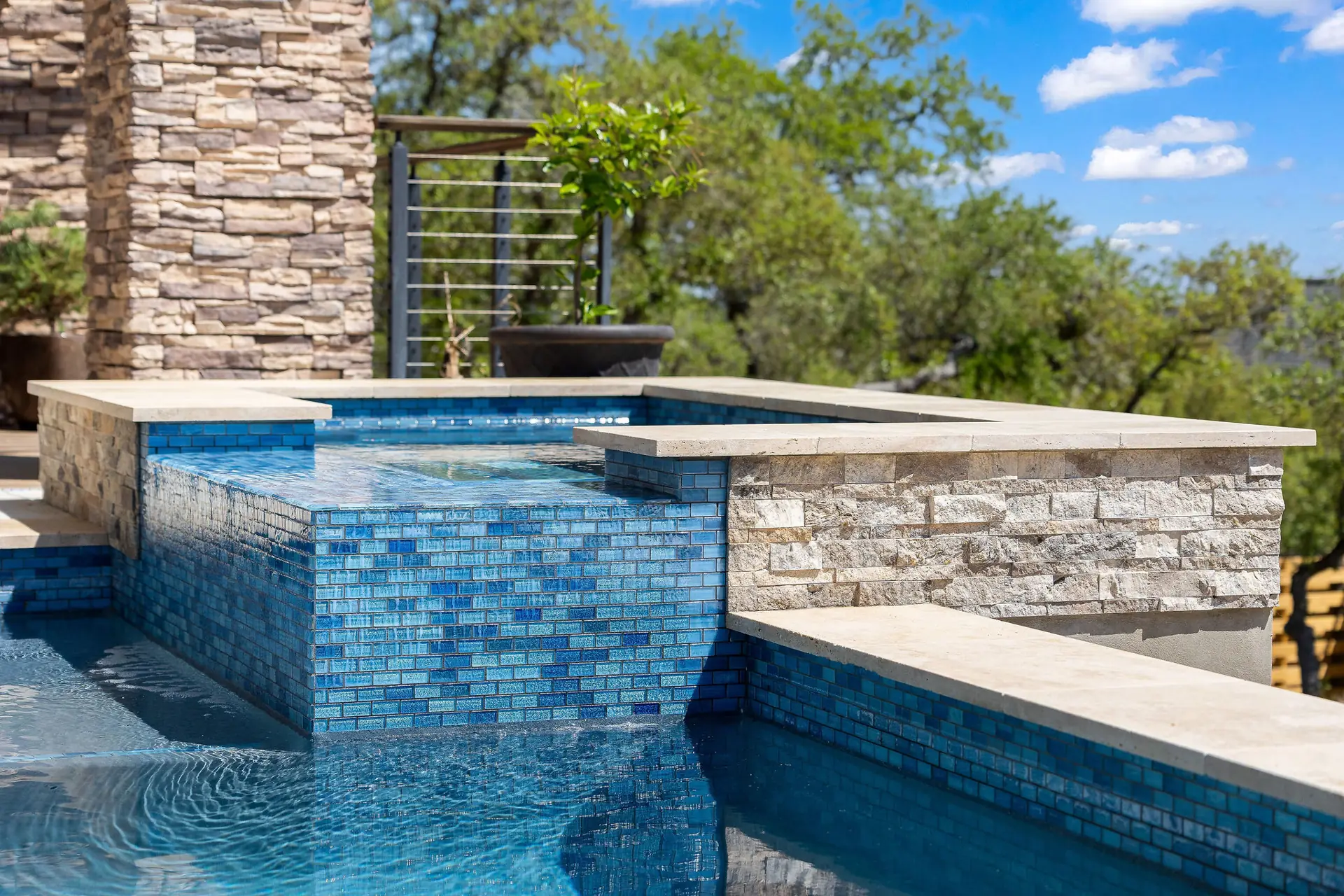 Sunlit renovated pool background