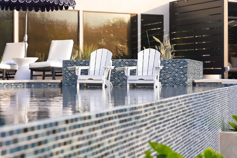 Clean waterline tile corner at sunset
